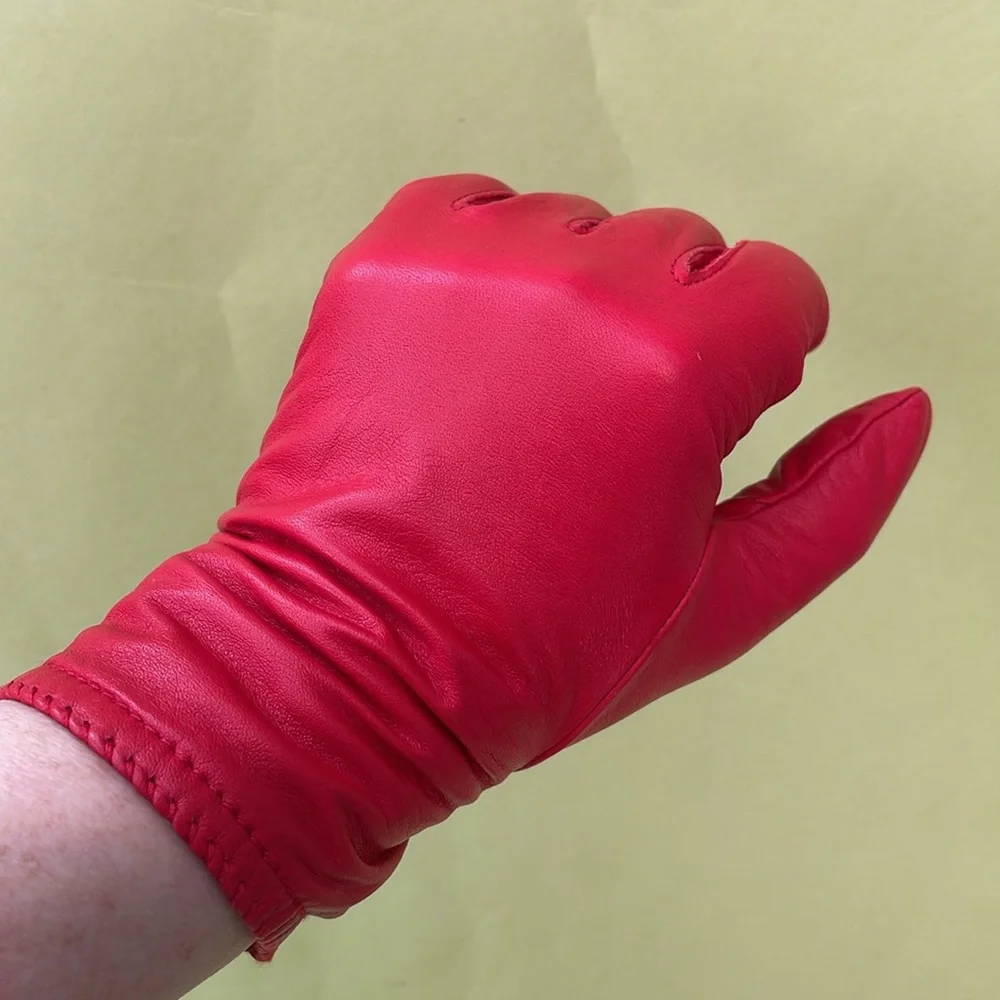 New vintage red leather gloves with lining